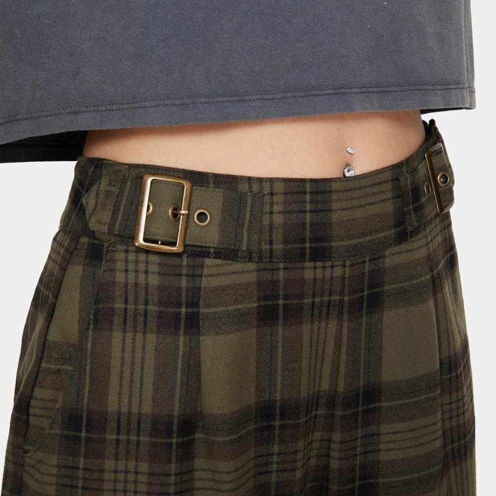 Disturbia Cecily Olive and Black Plaid Trousers - Picture 4 of 10